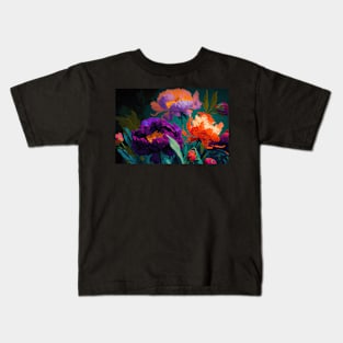 Floral Garden Botanical Print with Peony Kids T-Shirt